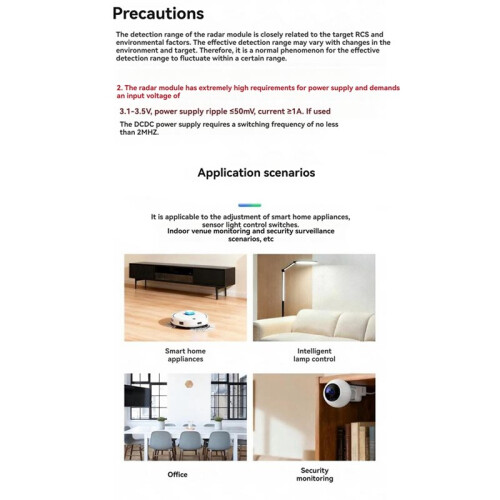 60GHz Millimeter Wave  Module Gesture Recognition 3D Human Presence Detection Static Breathing Detection 2