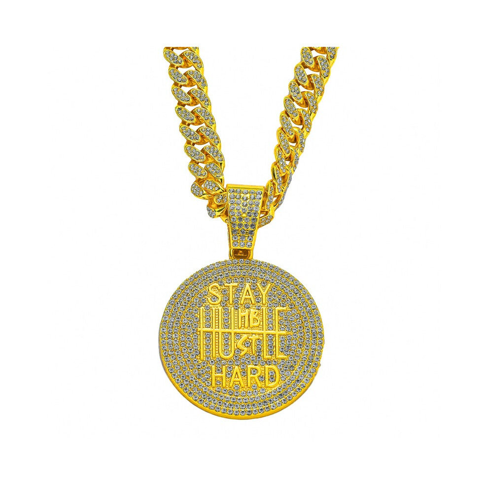 (Gold) Men’s Keep Calm Pendant Necklace Rhinestone Hip Hop Fashion Jewelry With 50Cm Chain Gold