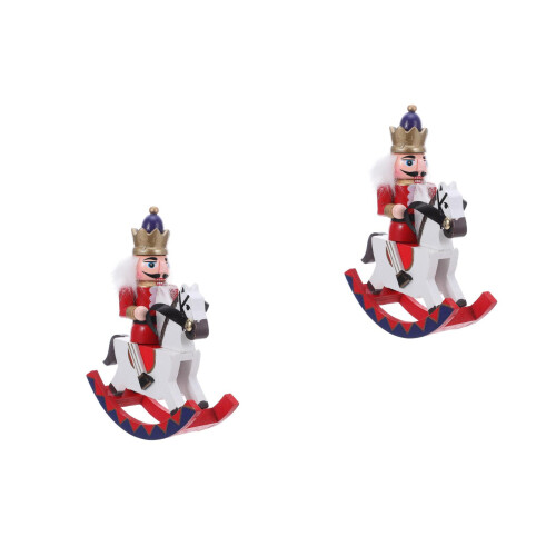 2Pièces Figurines Casse- En Bois Rouge Décor De Noël Miniature 2