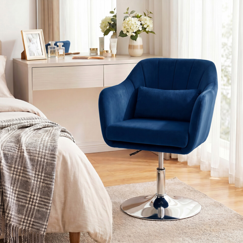 Homcom Retro Velvet Swivel Tub Chair With Steel Frame Dark Blue