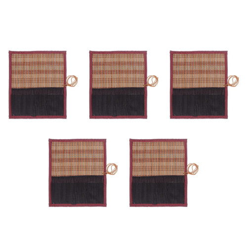 5Pièces Trousse Rangement Bambou Toile Multi-Usage Pour Pinceaux 1