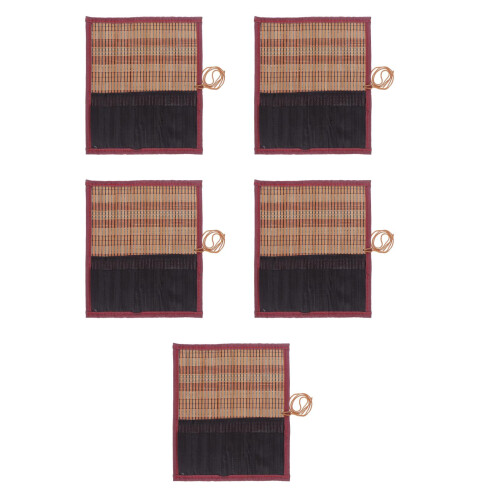 5Pièces Trousse Rangement Bambou Toile Multi-Usage Pour Pinceaux 2