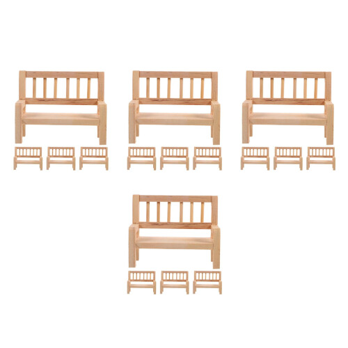 16Pièces Banc Miniature En Bois Beige Pour 1