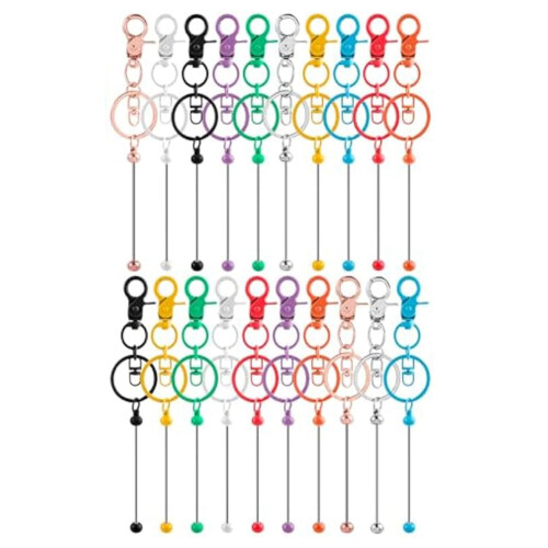 20pcs Beadable Keychains Bars,Diy Multicolor Blank Beadable Keychains-Keychain Bars for Beaded Keychain Making Kit