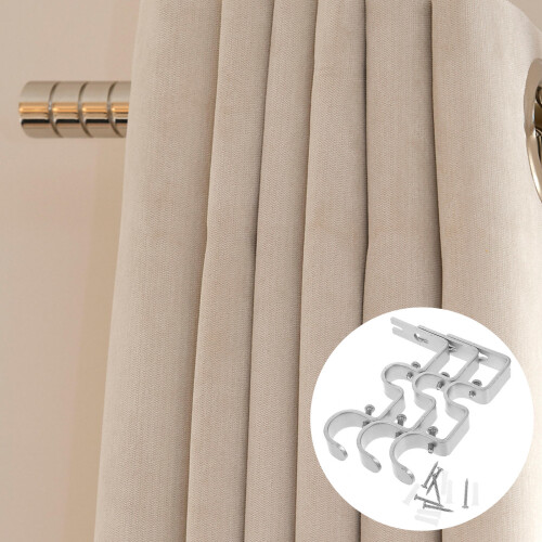 3Pièces Supports Rideaux Double Tringle Fer Argenté Style Solidité