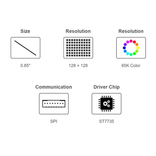0.85inch LCD ScreenKey, IPS Panel, 128 X 128 Resolution, 65K Color, SPI Communication Interface, ST7735 Driver Black 1