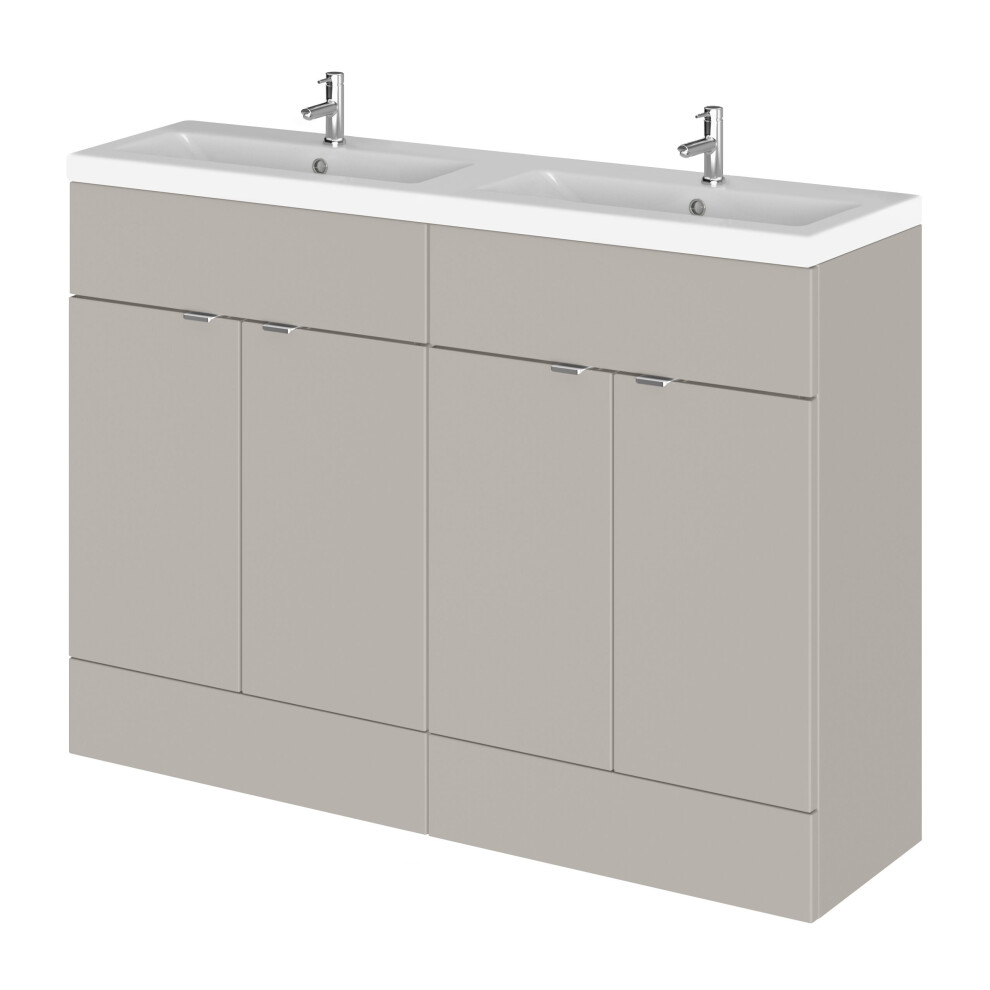 Alrewas Contemporary 4 Door Floor Standing Vanity Unit With Basin, Pebble Grey, 1200Mm 5056883779620