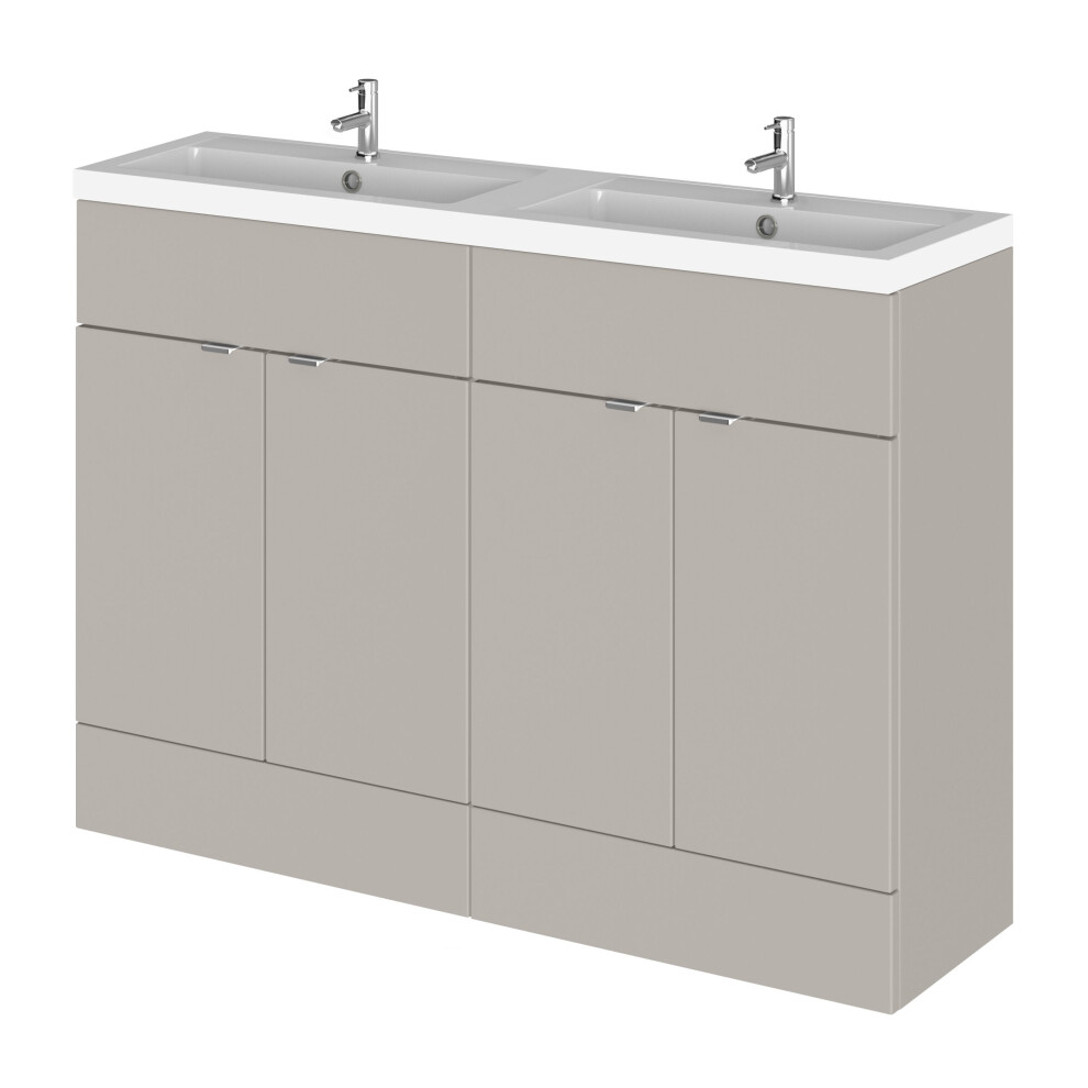 Alrewas Contemporary 4 Door Floor Standing Vanity Unit With Basin, Pebble Grey, 1200Mm 5056883779613