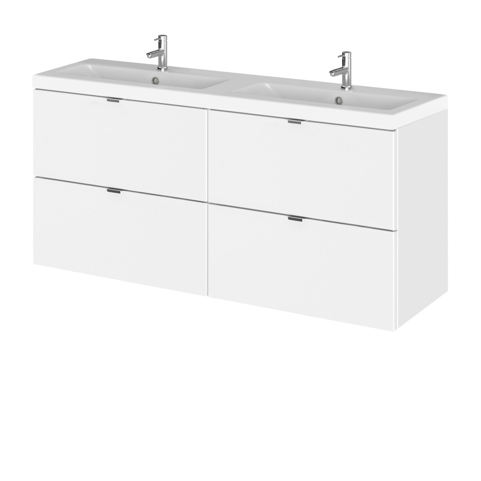Alrewas Contemporary 4 Drawer Wall Hung Vanity Unit With Basin, Gloss White, 1200Mm 5056883778906