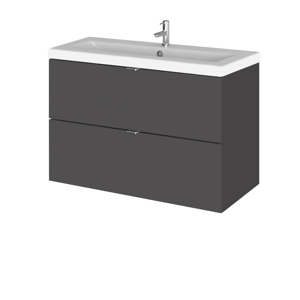 Alrewas Contemporary 2 Drawer Wall Hung Vanity Unit With Basin, Gloss Grey, 800Mm 5056883780152