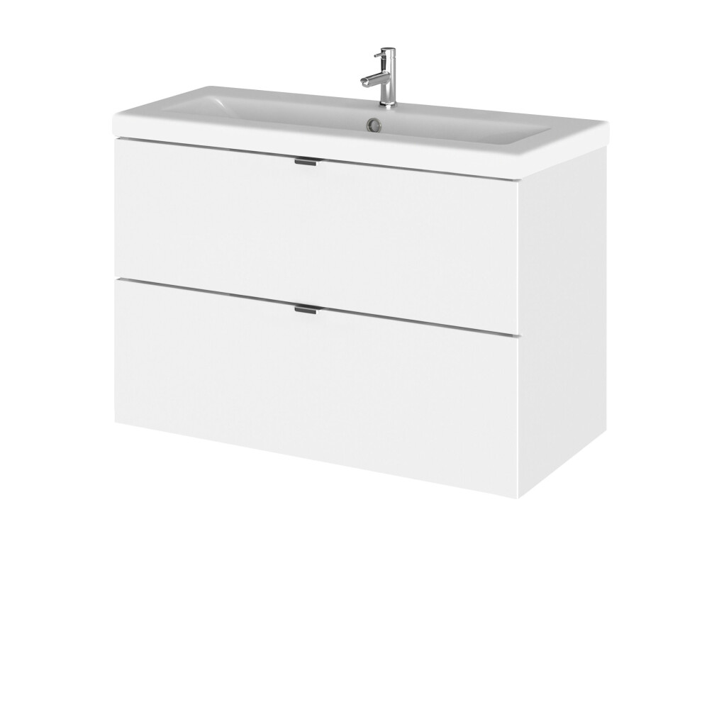 Alrewas Contemporary 2 Drawer Wall Hung Vanity Unit With Basin, Gloss White, 800Mm 5056883778890