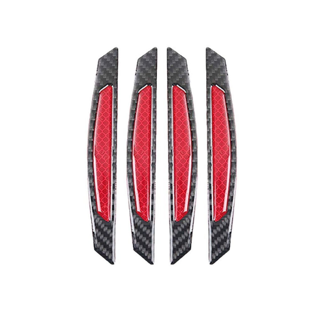 4Pcs Super Reflective Stickers Carbon Fiber Strips Car Side Door Bumper Anti-Scratch Protection Guards Trim Red 4258888014558