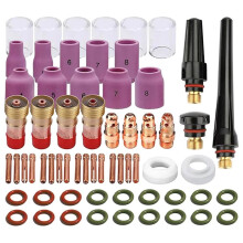 63PCS TIG Welding Torch Accessories Kit - Stubby Lens, Nozzle, Collets, Body, 10 Glass Cup for WP-17/18/26