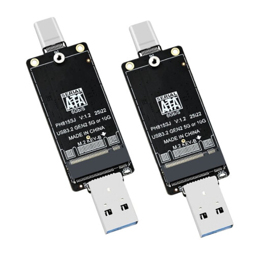 2PCS M.2 NGFF  to USB-A Type-C SSD Enclosure Adapter Board USB3.2 5Gbps Supports  Protocol 2242 SSDs