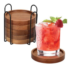 6 Pcs Best Wooden Coasters with Holder Coffee Table Decor Wood Coaster Set Modern Cup Coaster for Drink Home Dining