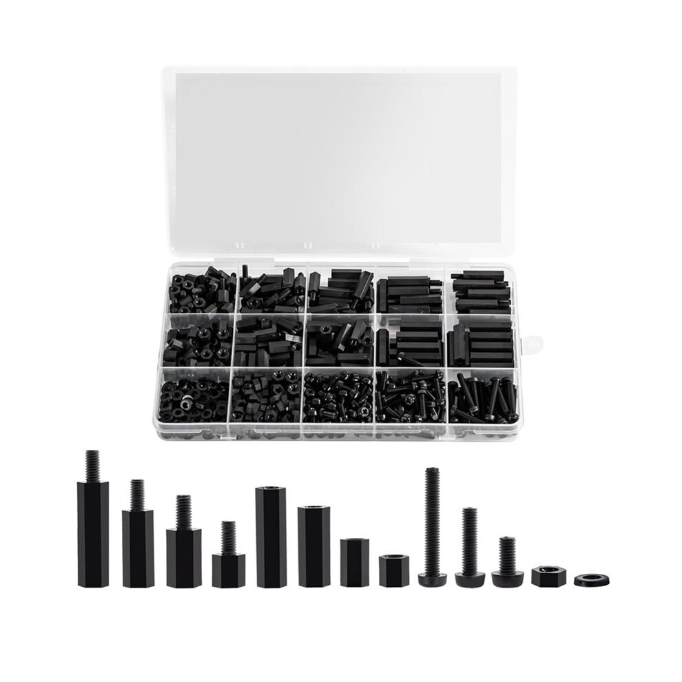 580 Pcs M3 Nylon Standoff Kit With Spacers, Screws, And Nuts - Motherboard & Pcb Mounting Standoffs And Screws Black 4712458658417