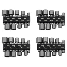 4 Set 9pcs Hex Sockets Sleeve 1/4in Nozzles Nut Driver Bit Set 5-13mm Power Nut Screwdriver Set Bits Sets Hand Tools