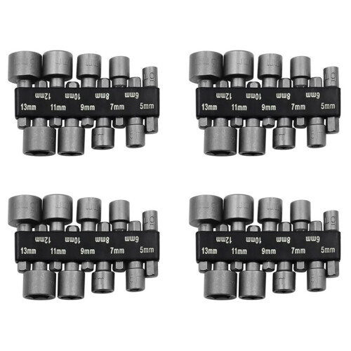 4 Set 9pcs Hex Sockets Sleeve 1/4in Nozzles Nut Driver Bit Set 5-13mm Power Nut Screwdriver Set Bits Sets Hand Tools