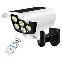 Solarleuchte mit Bewegungsmelder für Außenbereich, 77 LEDs, Wasserdicht, Kabellos, mit Simulierter Sirene und Simulierter Sicherheitskamera für