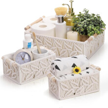 Lot de 3 Paniers de Rangement en Macramé, Paniers Bohèmes Faits Main avec Poignées pour la Décoration et L'Organisation de la Maison