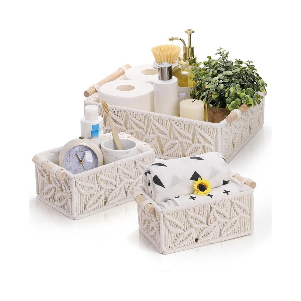 Saudism 3Pcs Macrame Storage Baskets, Handmade Boho Baskets With Handles For Home Decor And Organization