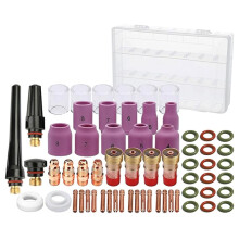63PCS TIG Welding Torch Accessories Kit - Stubby Lens, Nozzle, Collets, Body, 10 Glass Cup for WP-17/18/26
