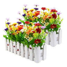 Kunstblumen - Gemischte Farb-Gänseblümchen in Einem Zaun-Blumentopf für Innenbüros, Hochzeiten, Wohnkultur, 2 Sets