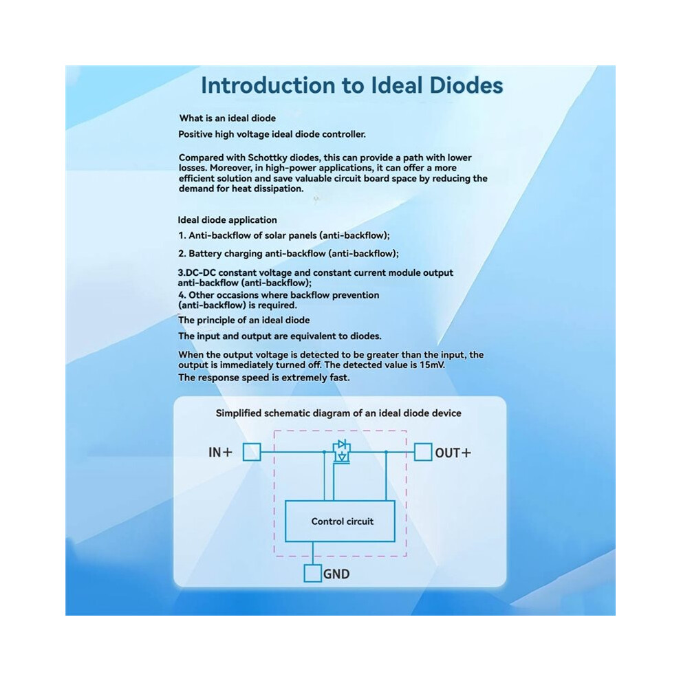 80V 50A Ideal Diode Controller Module 1.5 Milliohms Internal Resistance Solar Backflow Prevention Module Black 4713105160963