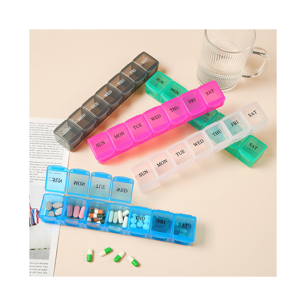Stoyotu (Blue) New Weekly Portable Travel Pill Cases Box 7 Days Organizer 7 Grids Pills Container Storage Tablets Vitamins Medicine Fish Oils