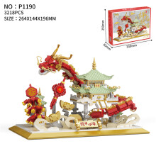 (P1190,With box)Chinese New Year Style Lion Dance Dragon Micro Particle Building Blocks Desktop Decoration