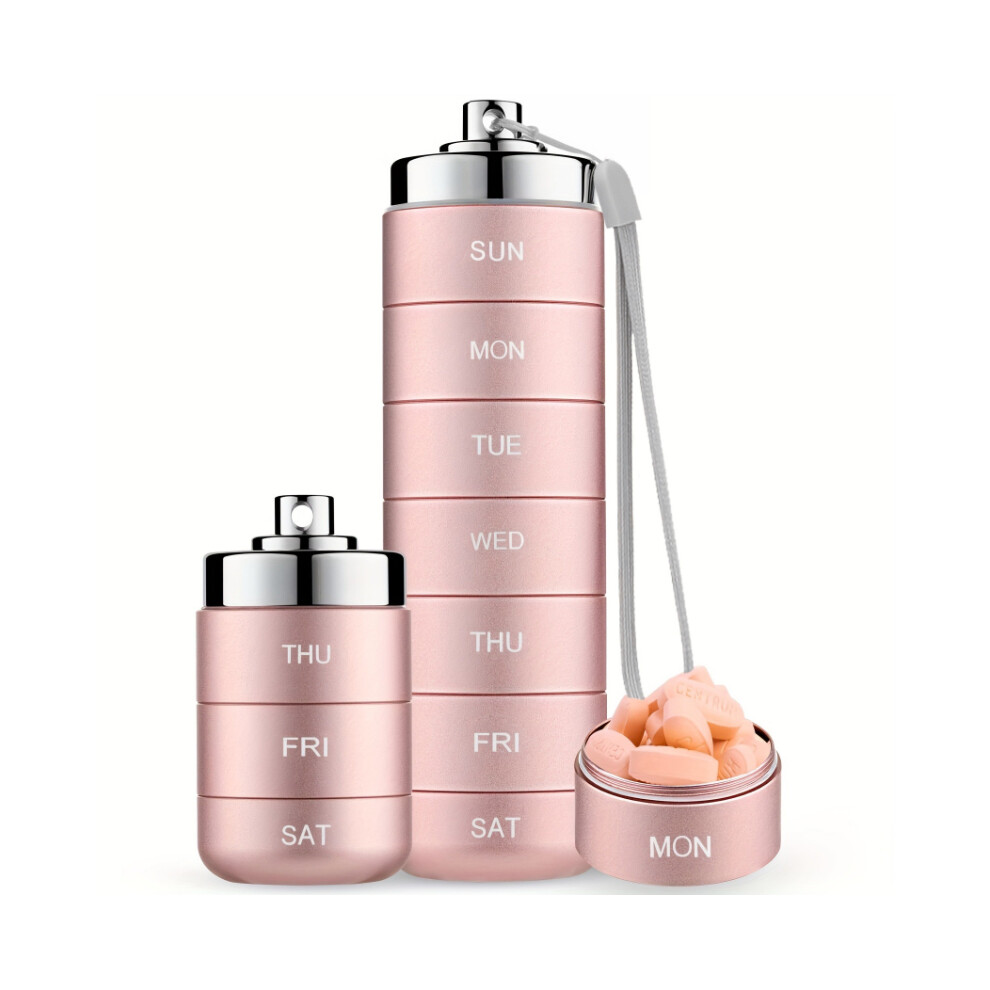 Stoyotu Pink (Pink) New Portable Pill Case For Travel Metal Pill Organizer Waterproof Pill Box Tablet Case Container Medicine Bottle Weekly