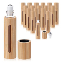 18 Stuks 10ml Bamboe Kogel Lager Flessen voor Essentiële Olie met RVS Rollerballen Essentiële Olie Flessen