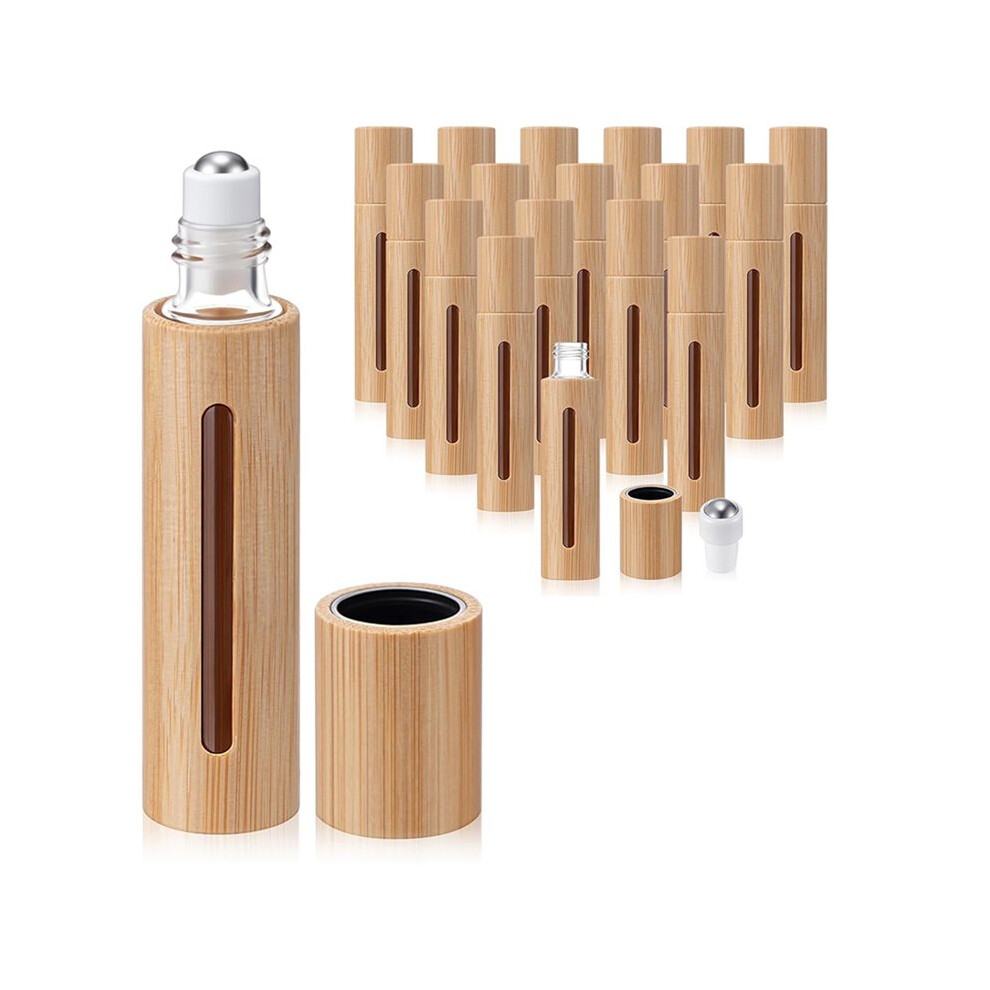 18 Pcs 10ml Bamboo  Bearing Bottles for Essential Oils with Stainless Steel Roller Balls Essential Oil Bottles