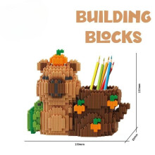 (A02 No box)Capybara Building Block Pen Holder Multi-Function Desk Organizer for Office Supplies Cosmetics