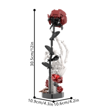 (S0077-357 Pcs)Gobricks MOC Skull Roses Bouquet Bricks Model Gothic Crow Skull Flowers Decorate Building