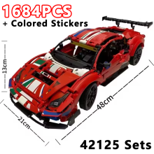 (1684PCS NO BOX)2026 New Technical 1684PCS 488 GTE Champion 1:8 Scale GT Racing Car Model Building Blocks