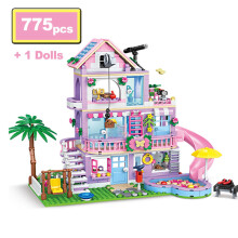 (NO Box)City Friends Girl's Villa Building Blocks MOC Three-Story Building Coconut Tree Slide Houses
