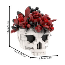 (S0087-510 Pcs)Gobricks MOC Skull Roses Bouquet Bricks Model Gothic Crow Skull Flowers Decorate Building
