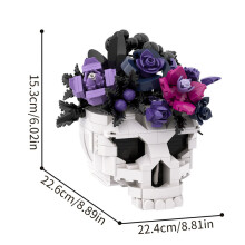 (S0112-516 Pcs)Gobricks MOC Skull Roses Bouquet Bricks Model Gothic Crow Skull Flowers Decorate Building