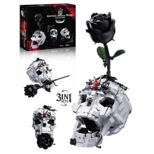 (Evil Skull,with box)Creative Evil Skull Transformation Model Toy Block Dark Rose 3-in-1 Set Office