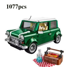 (Wood,nobox)New children's camping party creative classic Cooper car model building blocks DIY educational