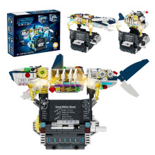 (Shark Machine,without box)Creative Aquarium Toy Big Shark Transformation Machine Model Building Blocks
