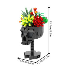 (S0083-592 Pcs)Gobricks MOC Skull Roses Bouquet Bricks Model Gothic Crow Skull Flowers Decorate Building