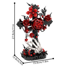 (S0104-636 Pcs)Gobricks MOC Skull Roses Bouquet Bricks Model Gothic Crow Skull Flowers Decorate Building
