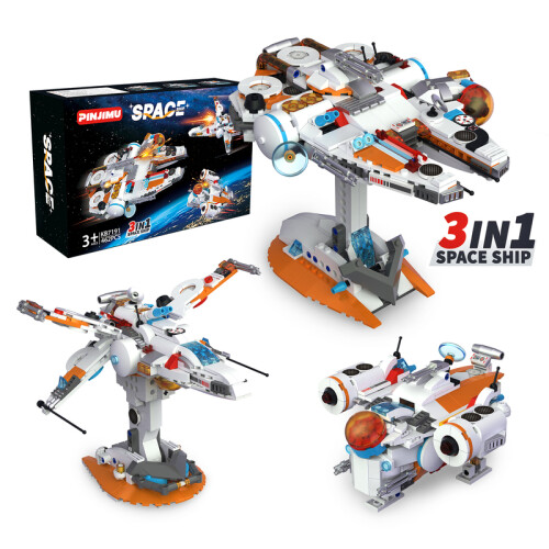 (Space Jet,without box)Space Jet Deformation 3 in 1 Model Building Block Space Vehicle Creative Set
