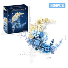 (Moon Flower With Box)Creative Expert Eternal Moon Flowers Building Blocks Home Decoration Wall Hanging