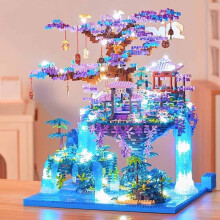 (2436PCS No Box,Paper Instruction)MOC Forest Lakes Tree Castle House Building Blocks Set Waterfall With