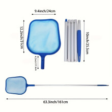 (Azul6) Red telescópica de alta resistencia para limpieza de piscinas con mango de aluminio extensible