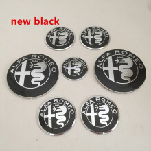 (7 szt. nowych czarnych) 7 szt. do emblematów na maskę samochodu AlfaRomeo 74 mm 50 mm, na maskę, na