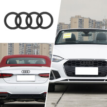 (Glanzend zwarte Audi, voorkant 263 mm x 87 mm) Autologo met 4 ringen, motorkap, grille, achterklep,
